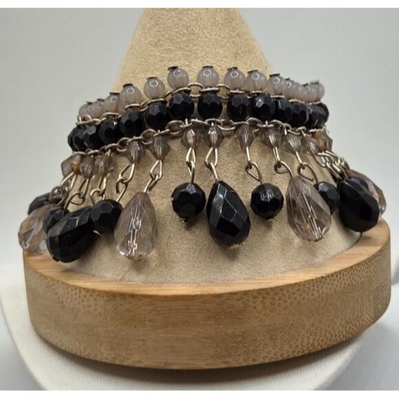 Black & Clear Beaded Dangle Bracelet With Silver Chain Accent - Picture 3 of 3